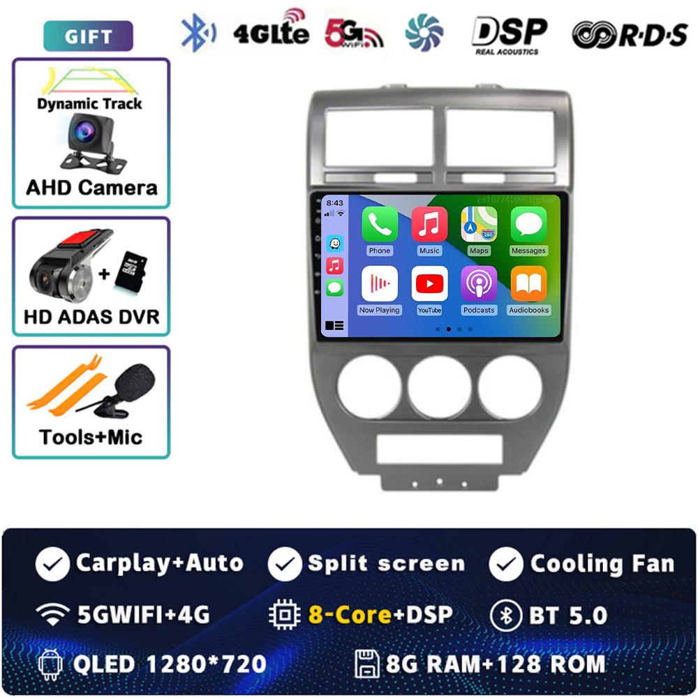 Android 14 CarPlay Car Radio for Dodge Caliber Jeep Compass 1 MK Patriot 2006 - 2010 Multimedia Navigation GPS Stereo Auto Video