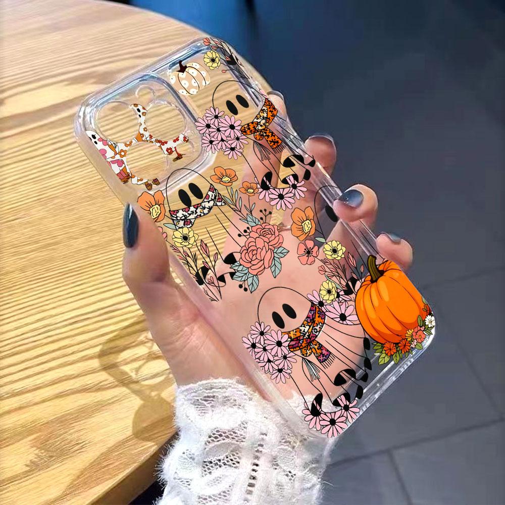 Floral Ghost Pumpkin Halloween Transparent soft TPU Phone Case for Xiaomi Redmi Note 15 14 13 12 11 10 Pro Plus 4G 5G Soft Cover