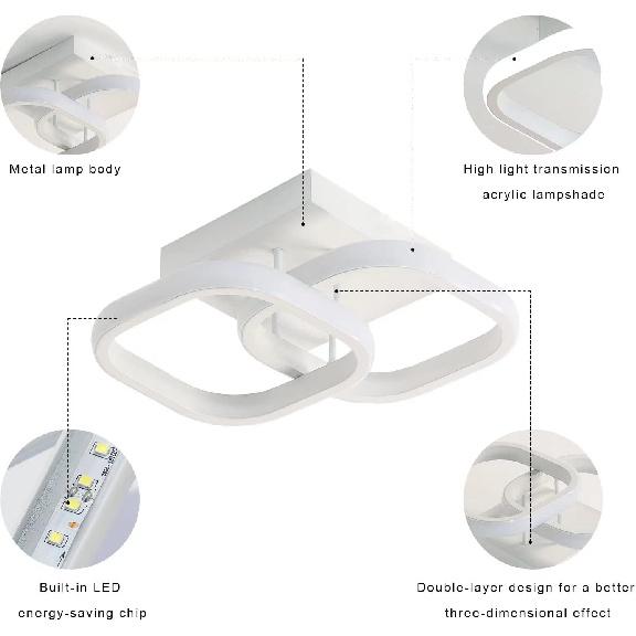 DELIPOP Small Ceiling Light, Square Modern LED Ceiling Light Fixture, 6500K Cool White Light Acrylic Hallway Light Fixture Ceiling Lamp for Hallway