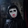 Celohlavová kostlivá maska, Halloweenská maska s obličejem ducha, Hororový křičící s pohodlnou cosplay výbavou, Kapuce, Strašidelný kostýmový doplněk na párty, Strašidelný dům