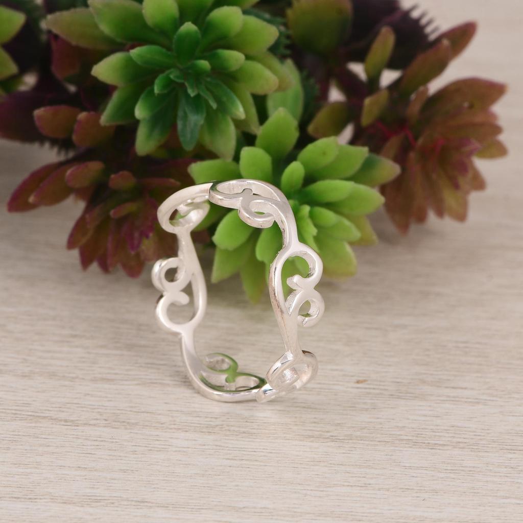 Sterling Silver Filigree Scroll Ring | Handmade 925 Silver Openwork Band | Minimalist Vintage Silver Ring | Everyday Silver Jewelry