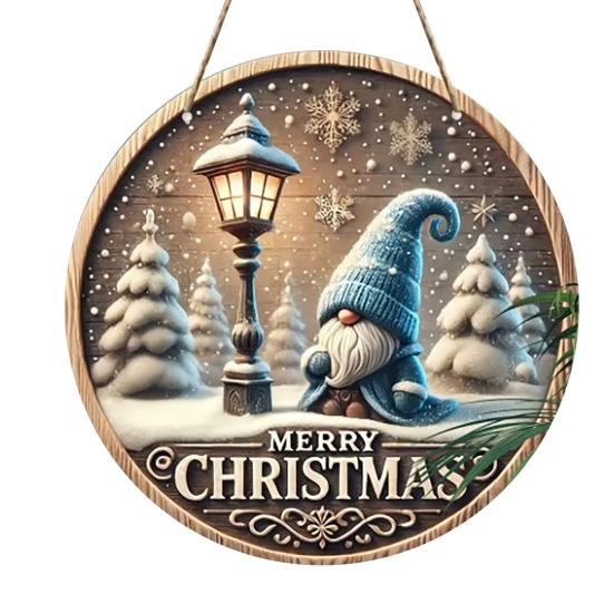 Round Christmas Wooden Wreath Sign Festive Wall Hanging Decor for Indoor Door And Holiday Home Display Crafted Sign