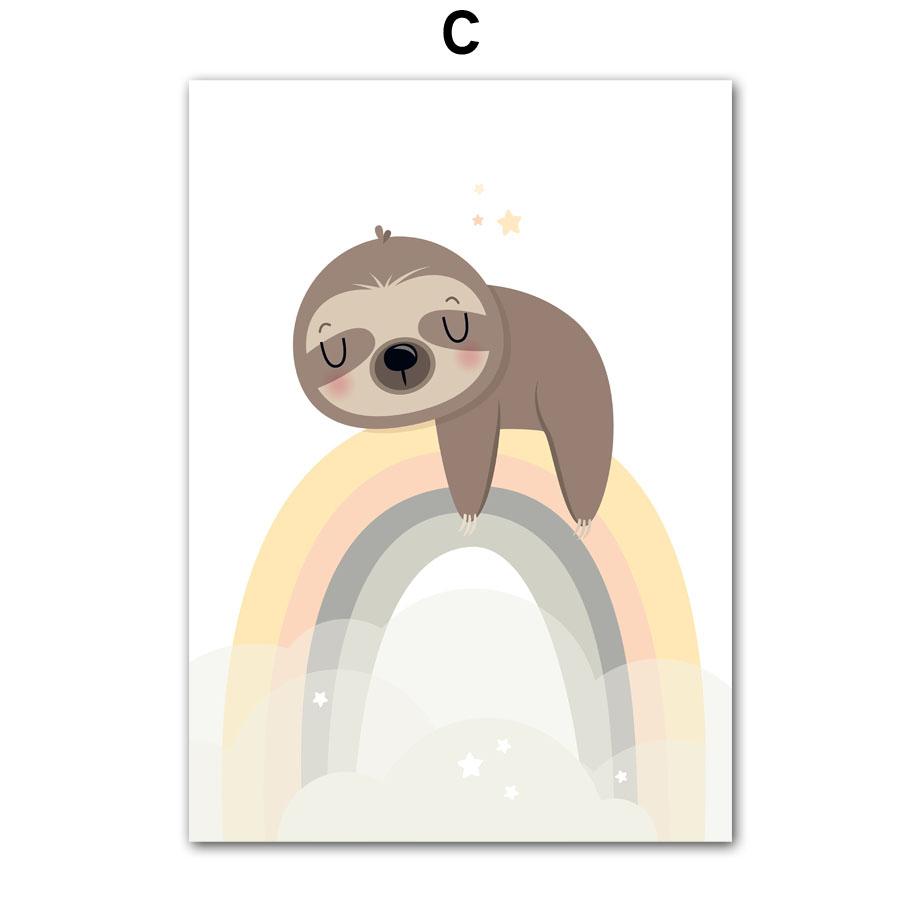 Boho Bear Sloth Mountain Sun Rainbow Nursery Posters Cartoon Wall Art Print Canvas Painting Baby Kids Room Home Decor Pictures