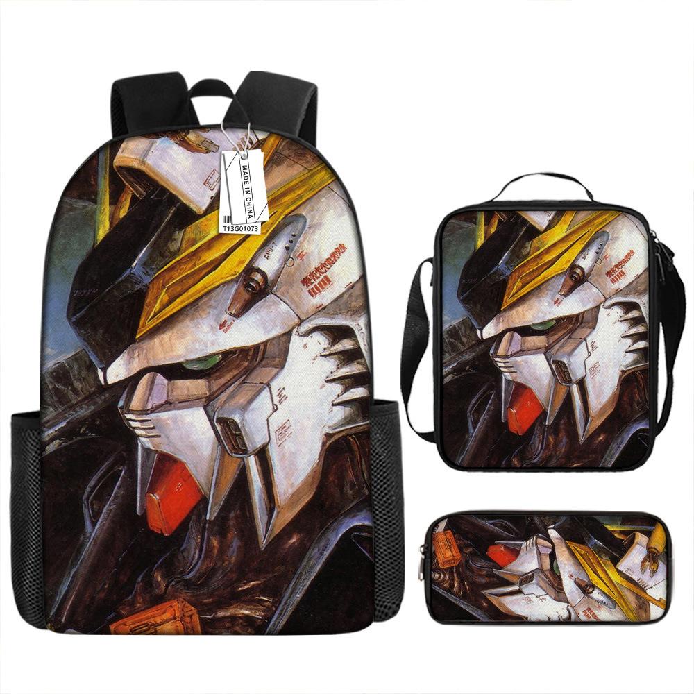 Gundam Mecha Schultasche Jungen und Grundschüler Ultraleichter Rückenschutz Rucksack Jungen Animation Kinderrucksack Dreiteiliges Set