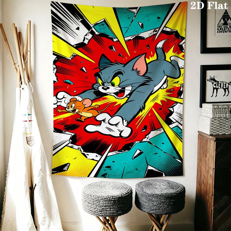 Tom Jerry Whimsical Adventure Tapestry Wallmounted Background Cloth Atmospheric Background Cloth Wall Decoration Background Wall Hanging Cloth