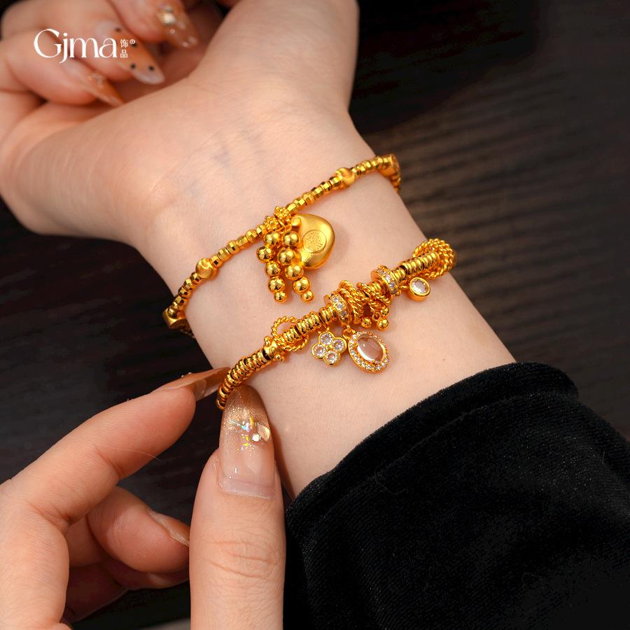 24K echtvergoldetes chinesisches geometrisches rundes Perlenarmband leichter Luxus hochwertiges Armband personalisierter Schmuck