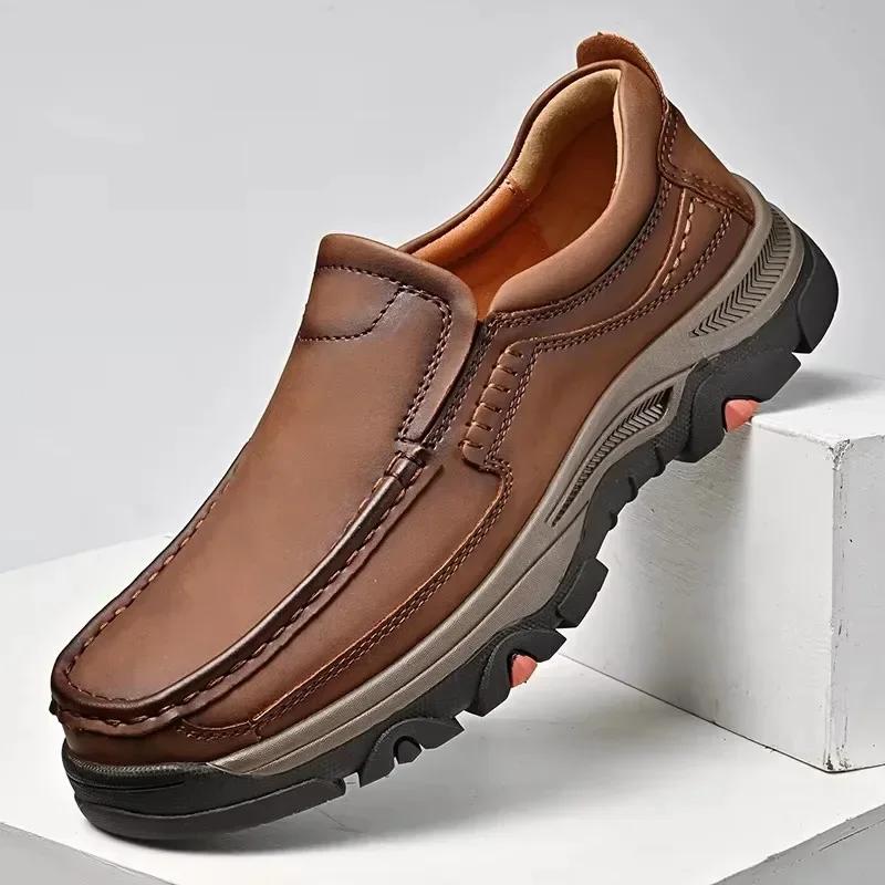 Fashion Fashion Leather Male Loafers Thick Bottom Business Shoes Men Slip-on Leather Mens Casual Shoes Senior Brand Male Hiking Footwear