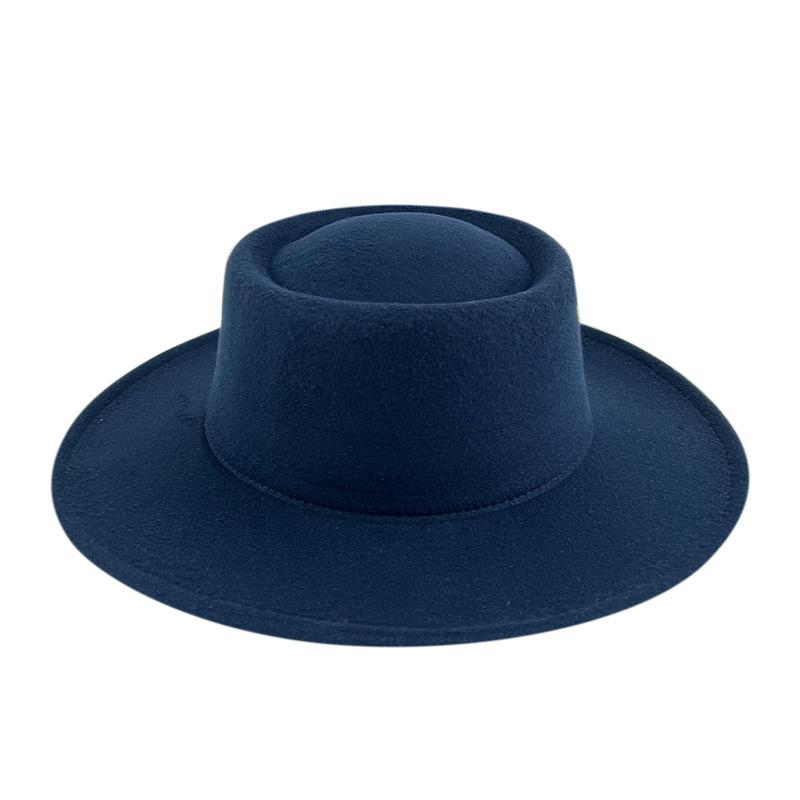 British style solid color big brim flat top top top hat French fashion jazz flat top woolen hat autumn and winter felt hat