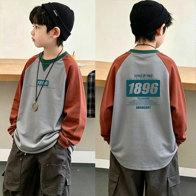 Boys' Color Block Raglan Sleeve T-shirt - Spring/Autumn Loose Fit