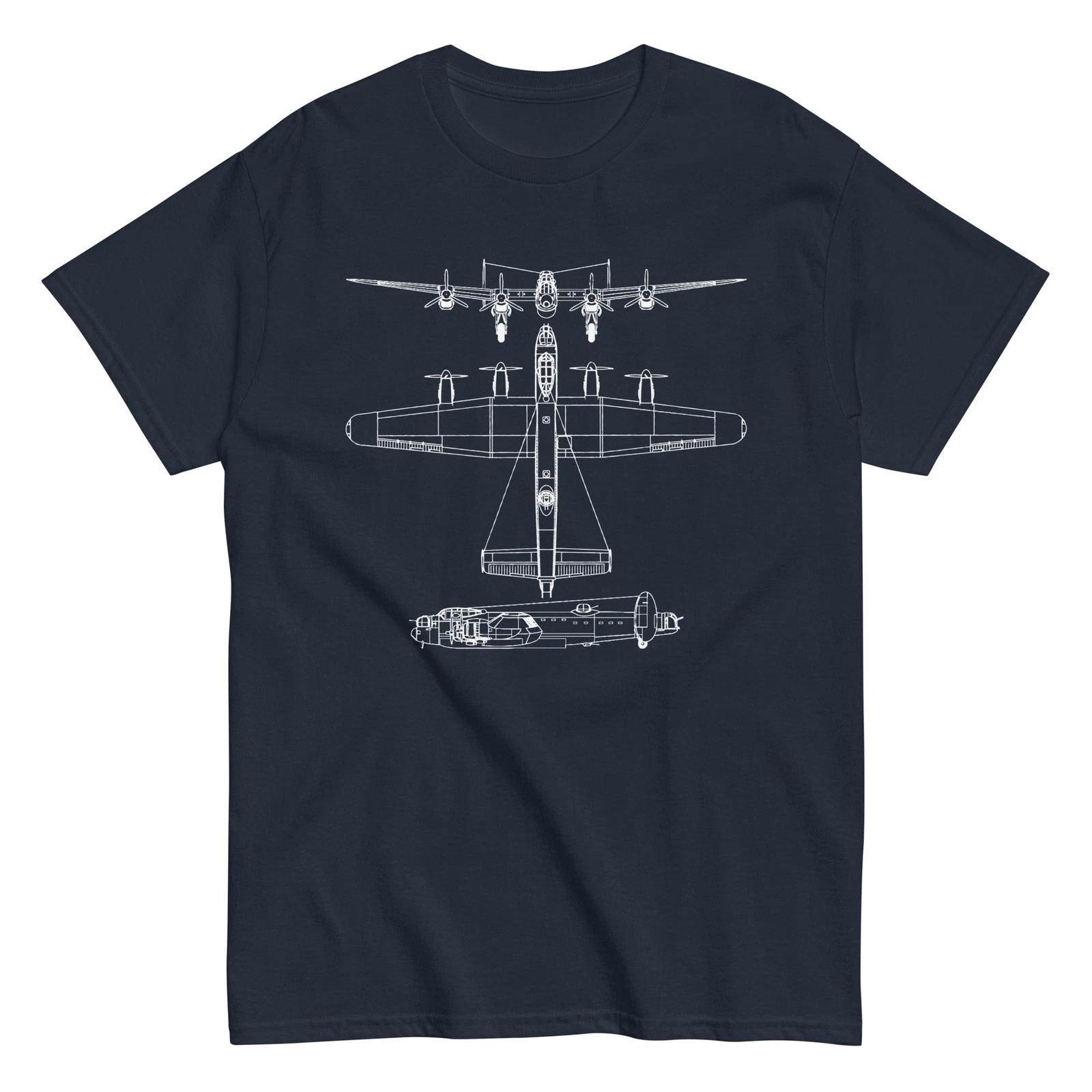 Avro Lancaster WWII RAF Bomber Aircraft Blueprint Graphic T-Shirt M