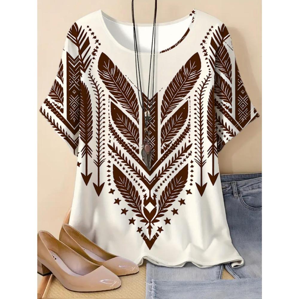 2026 Vintage Ethnic Graphic 3D Printed Bohemian T-Shirt O-Neck Short Sleeve T-Shirt Loose Tees Tops Summer Female Clothing