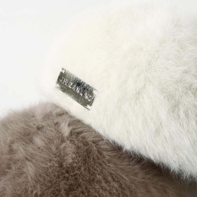 Autumn and Winter Warm Rabbit Wool Hat for Women New Style Back Wearing Beret Retro Versatile Dual Purpose Front Hat Solid Color Painter Hat