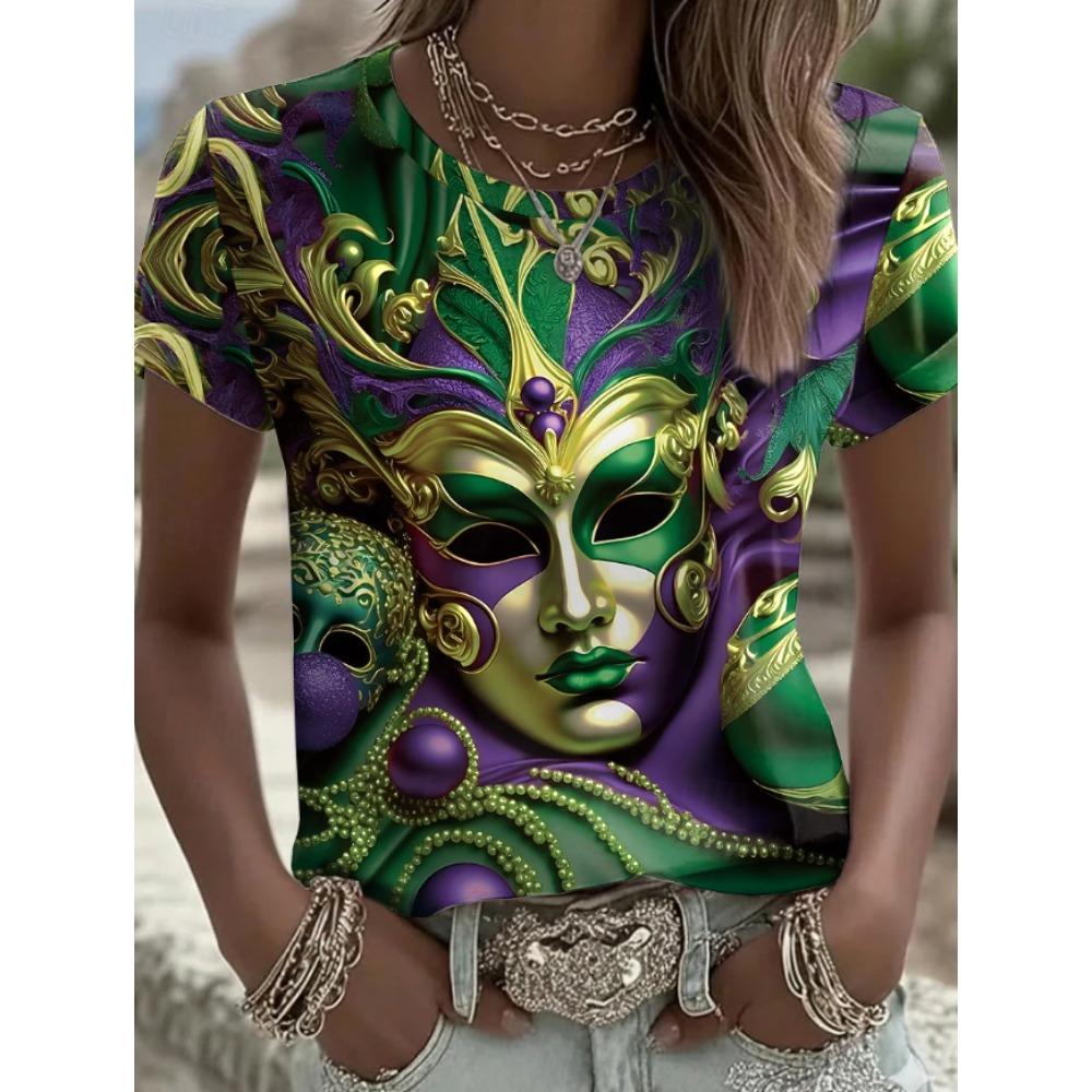 Fashion Women Ornate Pattern Print T Shirt Funny Casual O-neck Short Sleeves T-shirt Summer Female Tee Shirt