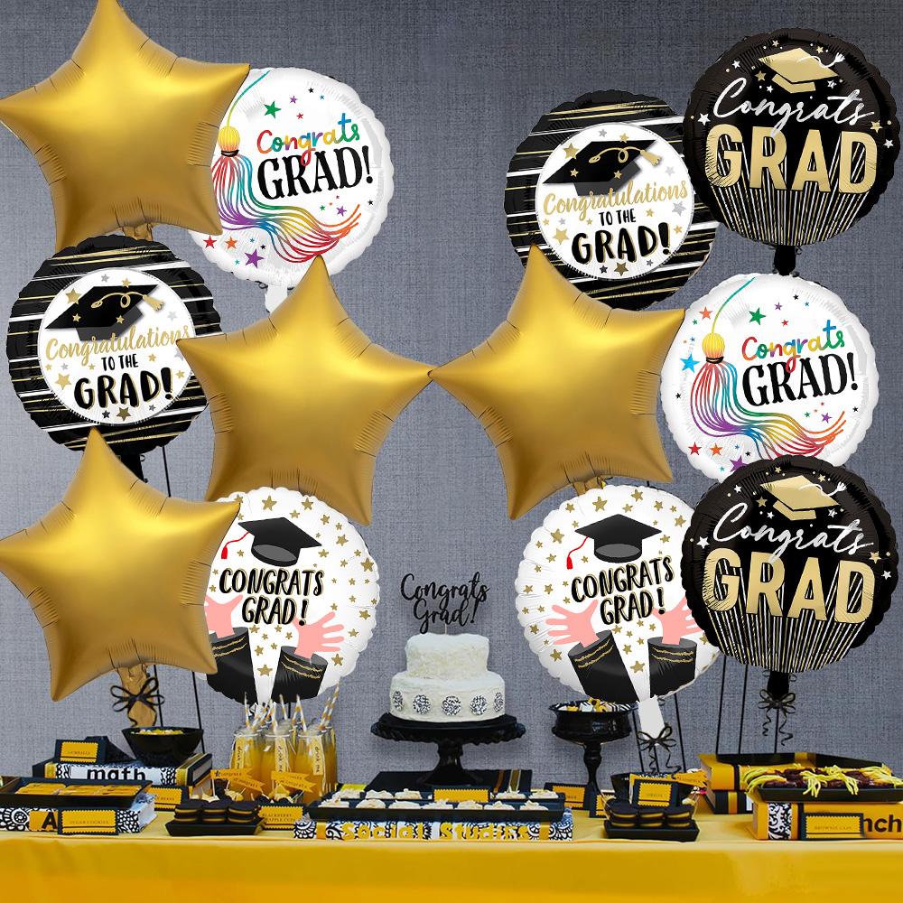 12Pcs Graduation Foil Balloon Set, Congrats Grad 18-Inch Round Mylar Balloons & Star Foil Balloons, Aesthetic Class of 2026 Deco