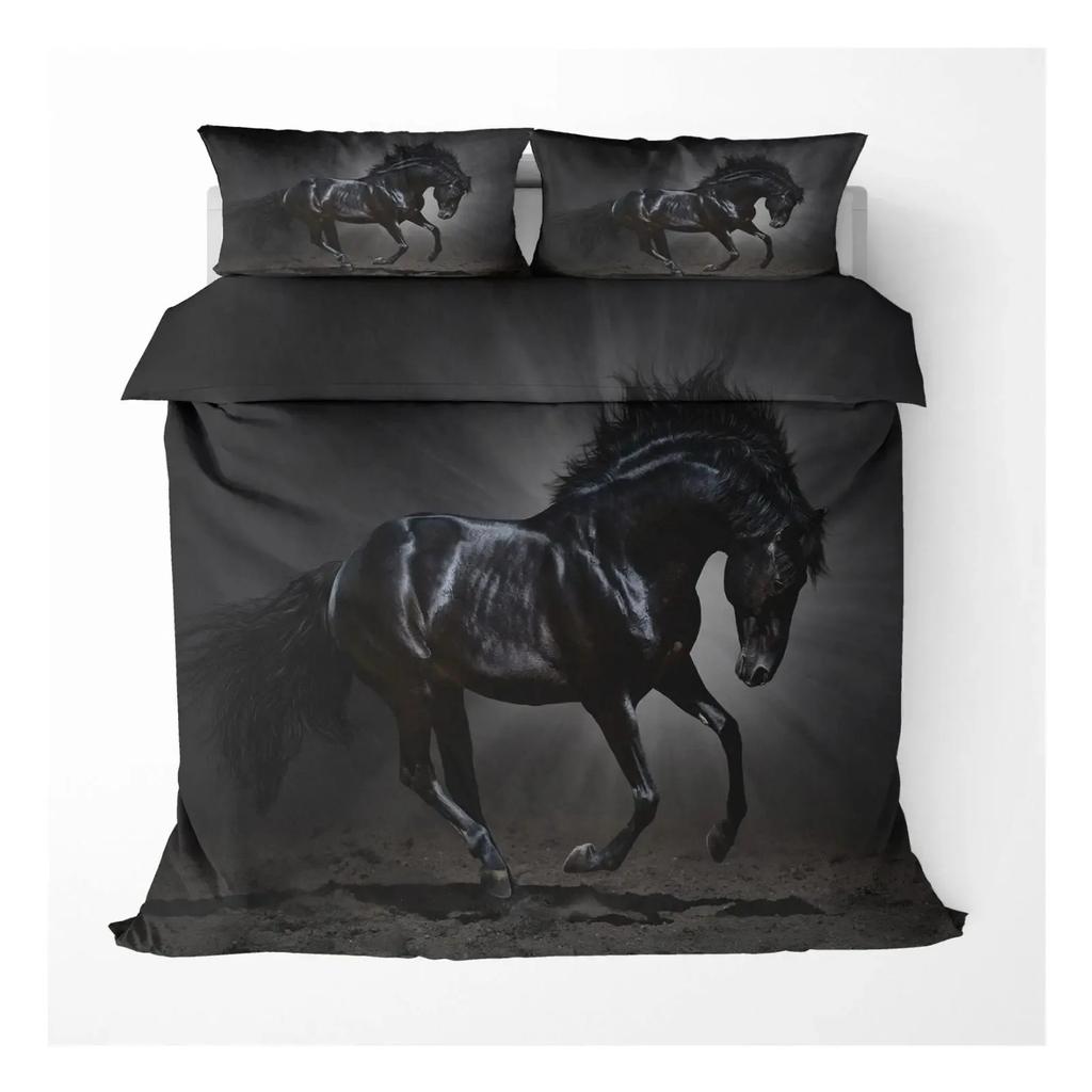 Dominierendes galoppierendes Pferd Gedrucktes Bettbezug-Set 3D Luxus Bettwäsche-Set mit Kissenbezug Schlafzimmer Bettdeckenbezüge Queen-Size