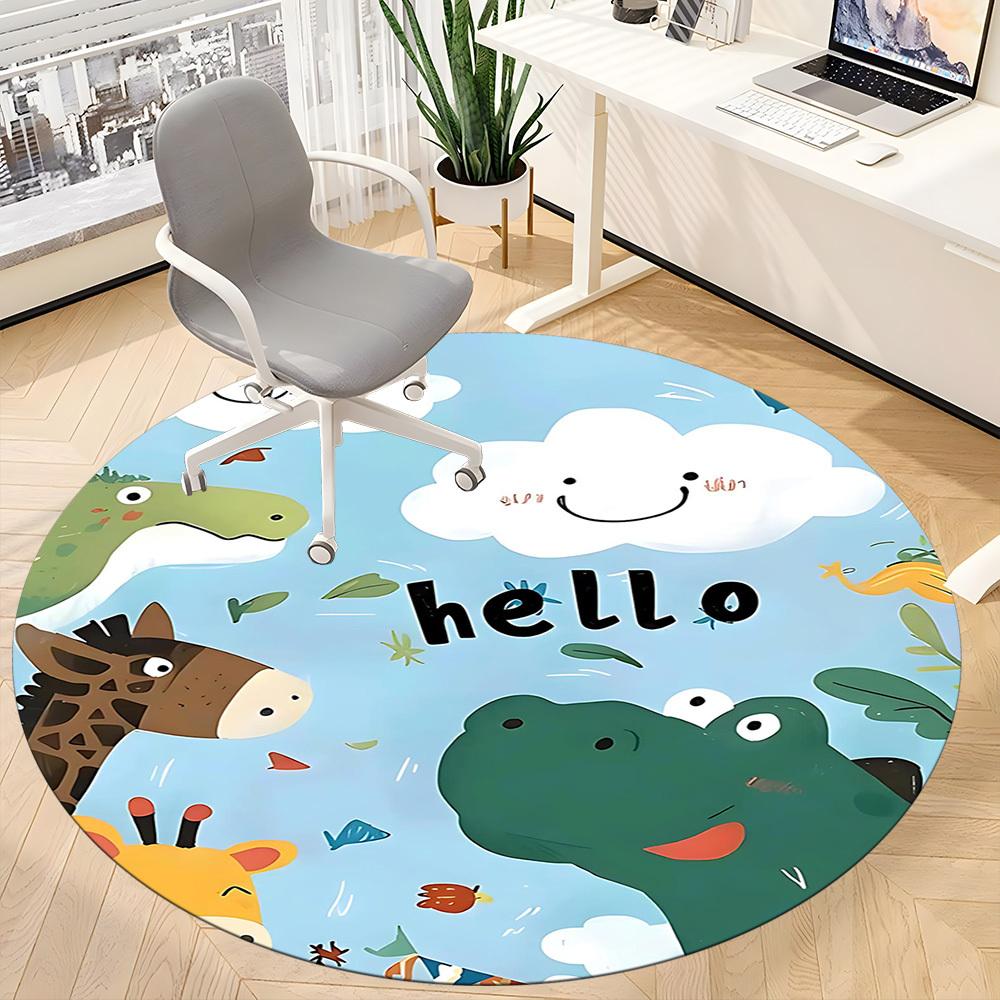 1PC Zoo Animals Pattern Office Round Area Rug, Mat Suitable For Office, Under Office Chairs Bedroom Living Room Home Decor, Room Deco