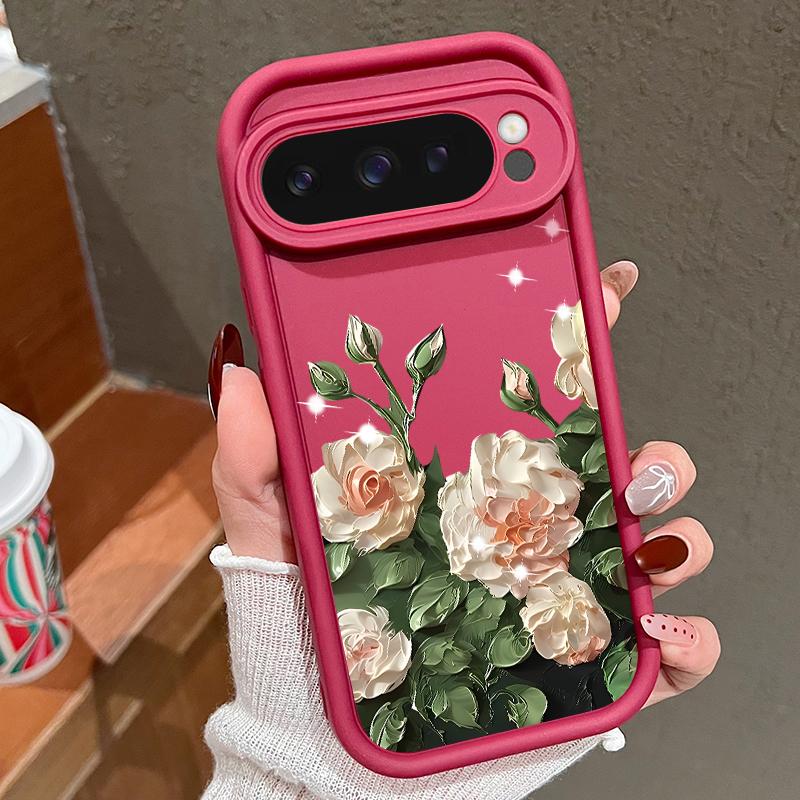 Oil Painting Rose Flowers Pattern Phone Case For Google Pixel 8 7 Pro 8A 9 Pro XL Candy Color Soft TPU Silicone Shockproof Cover For Pixel 9 8 7 Pro