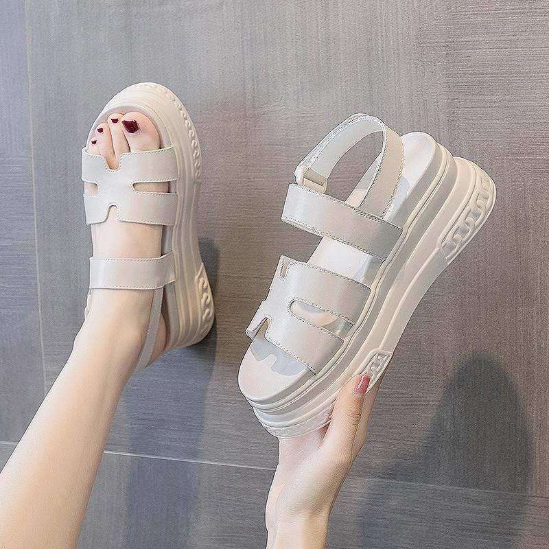 7CM Luxury Designers 2024 Fashion Leather Women Platform Sandals Chunky Sports Wedge Shoes For Woman Summer Students Shoes Large