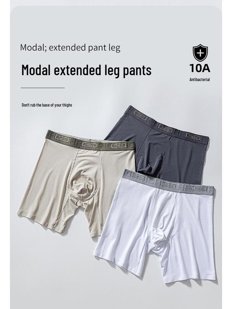 Men's Seamless Mid-Waist Modal Boxer Briefs: Extended Length, Anti-Chafe, Anti-Slip, Antibacterial.