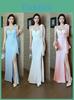 Elegant Satin Polyester Long Dress With Vneck For Evening Parties And Nightclub Wear