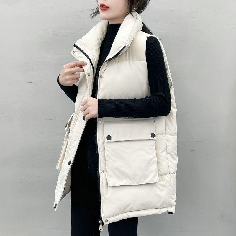 New Down Cotton Vest Women Wear Waistcoat Stand Collar Loose Joker Thick Vest Vest Vest Jacket In Autumn and Winter.