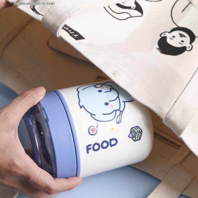 Insulated Cartoon Soup Cup - Portable Breakfast & Milk Cup for Students & Office Workers.