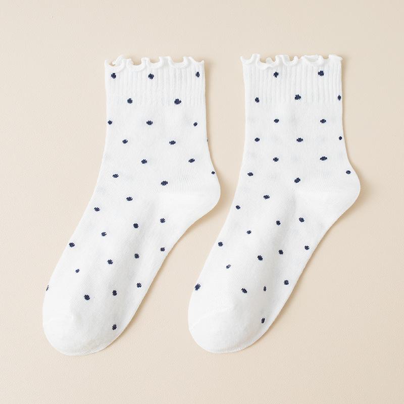 10 Pairs of Female Autumn Lovely Fungus Lace Small Polka Dot Tube Socks