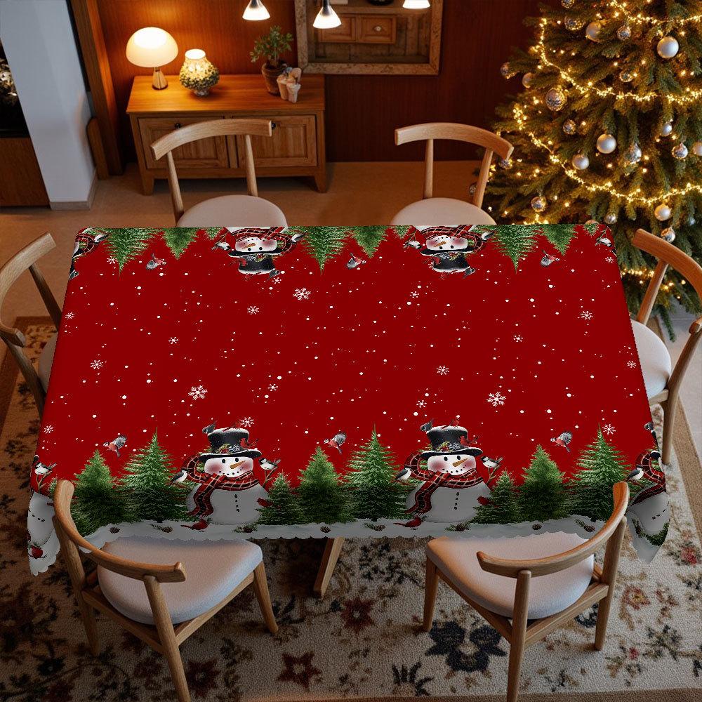 Christmas Tablecloth, Snowman Elk Print, Waterproof Rectangle, Dining Table Coffee Table Decorative Cloth