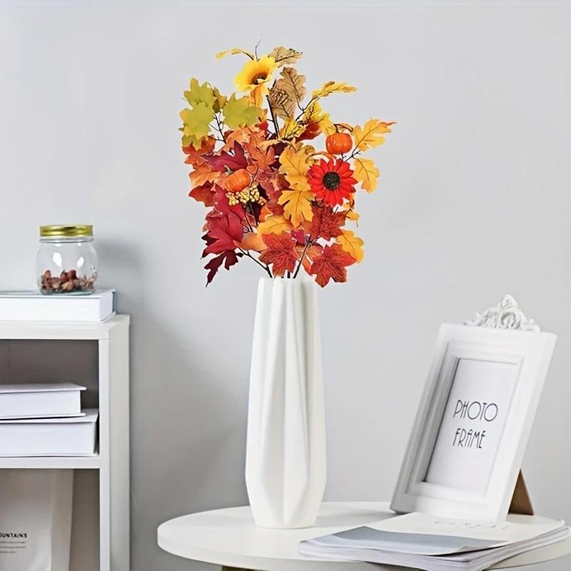1PC Tree Branch DIY Fall Furnishings Thanksgiving Faux Pumpkin Berries Autumn Artificial Plant Realistic Maple Leaves Branches