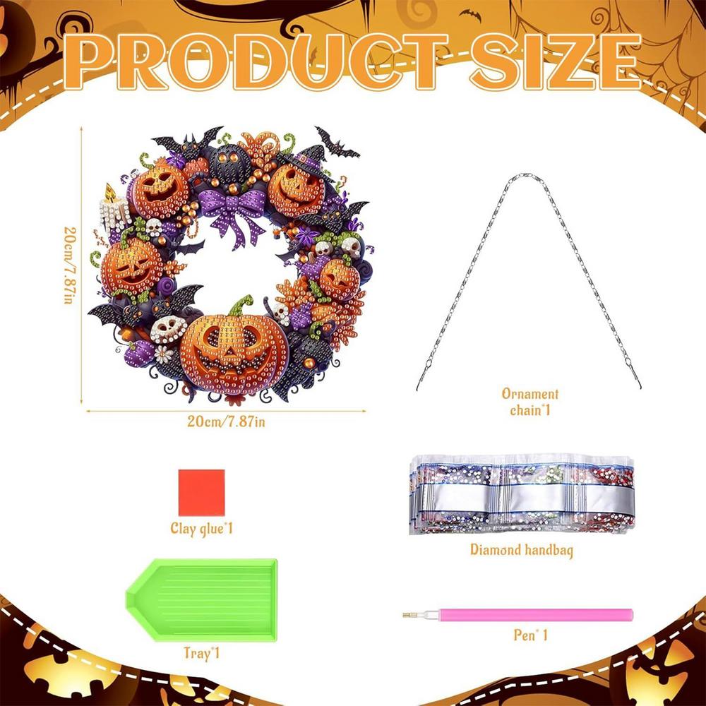 

Rhinestone Painting Wreath 2D Acrylic Home Window Decoration Pendant Halloween Rhinestone Painting Kit For Craft Enthusiasts