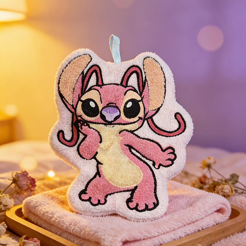 Disney Kawaii Stitch Angel Hanging Hand Towel Cartoon Cute Water Absorbent Coral Fleece Kitchen Quick Drying Shower Room Supplies