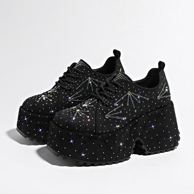 Små Høydeforhøyende Sko for Kvinner, Motebevisste, Stjernebesatte Rhinsteiner, Høst Tykksålede, Lett Luksus Lave Sko