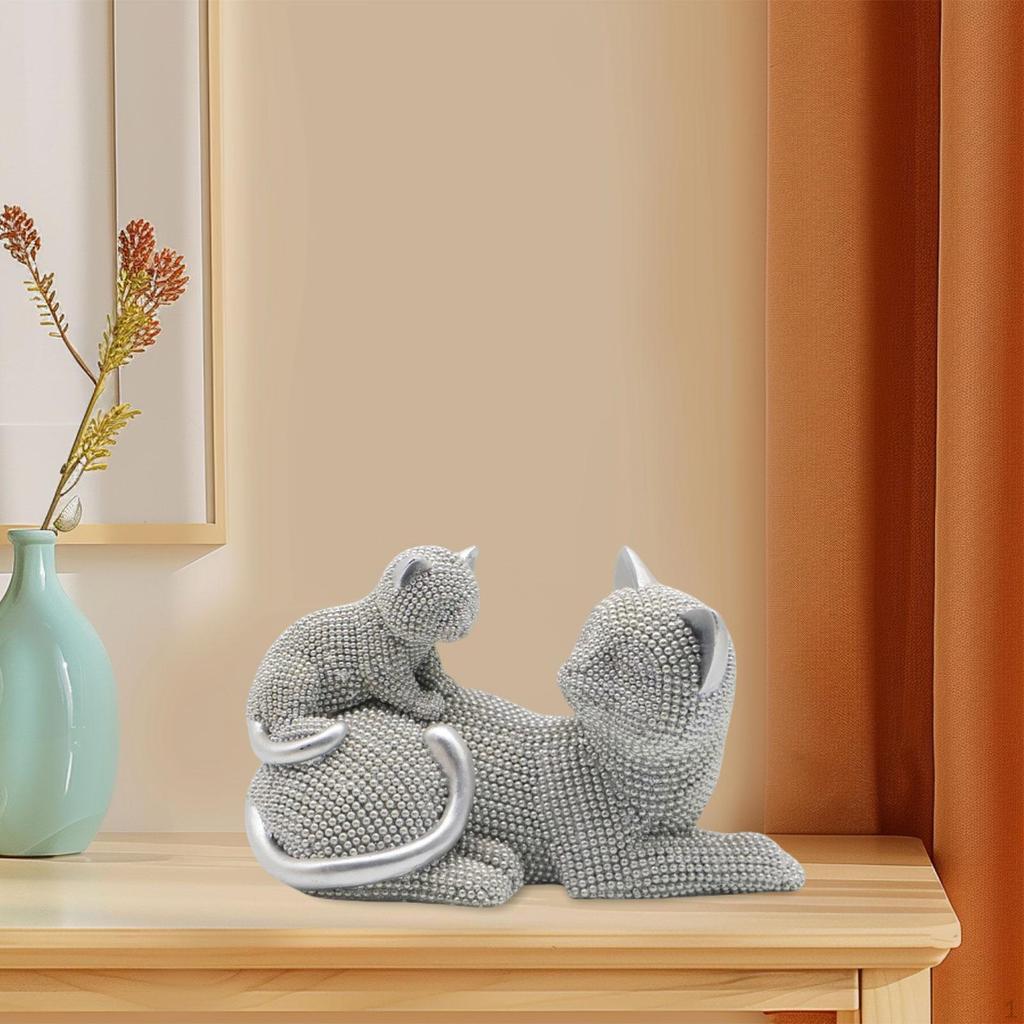 Cat Sculpture Animal Statue Collectible Decorative Figurine Desktop Ornament for Cabinet Bedroom
