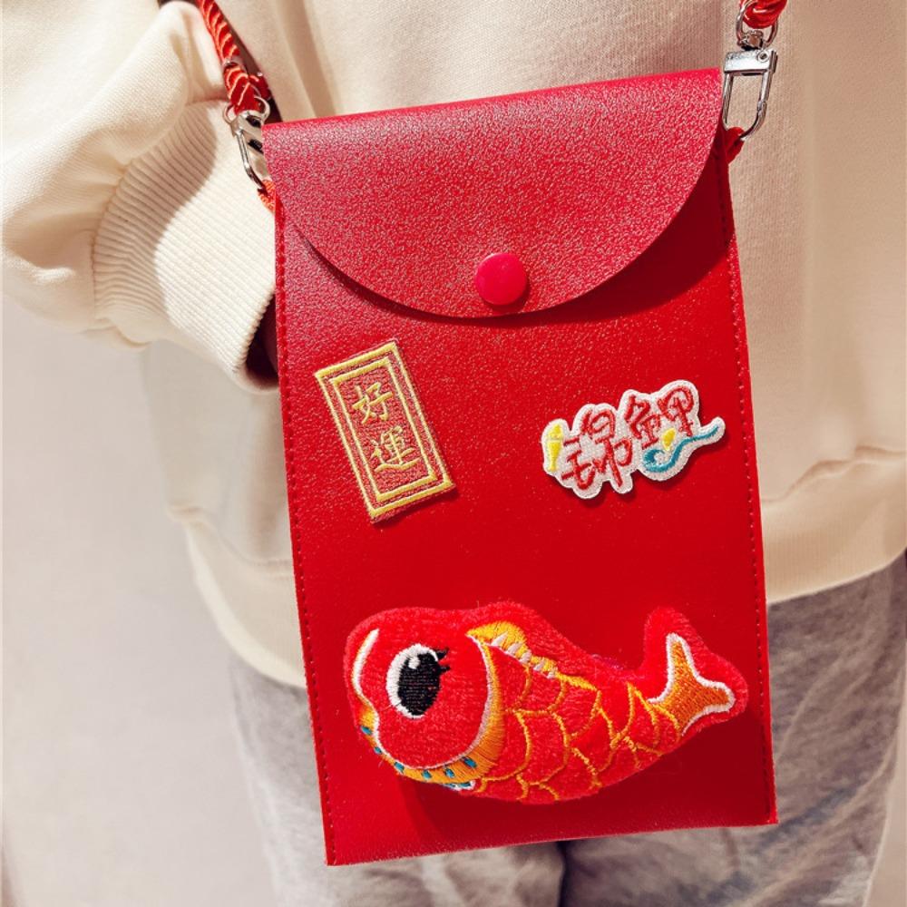 Cross Body PU Leather Red Envelope Tassel Lion Dance New Year Money Envelope  Celebration Party