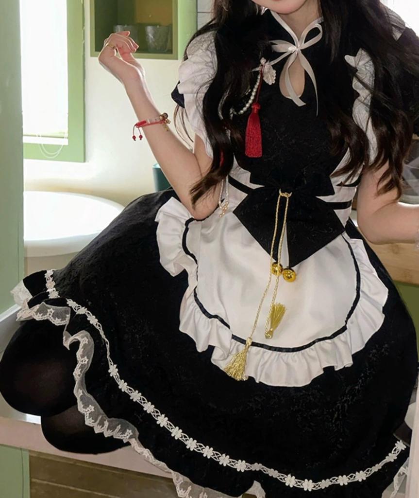 Maid Gothic Devilish Maid Maid Cute Maid Sexy Maid Size M [YZZYQQ] Costume, Lolita, Outfit, Headband, Café Costume, Apron, Costume, Costume, Black,