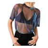 Letní sexy síťovaná trička průhledná dámská trička s krátkým rukávem perspektiva lesk ležérní dámské topy dáma vintage blůza