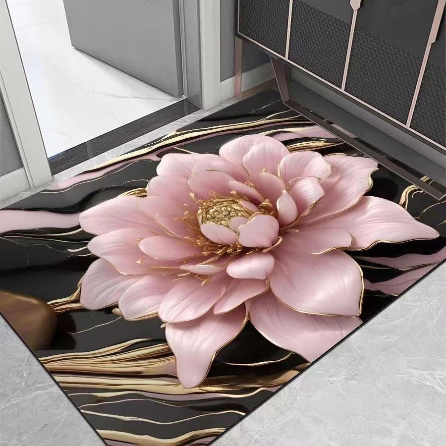 Europe Style Relief Effect Flowers Carpet Living Room Sofa Bedroom Bedside Study Entrance Door Rug Non-slip Luxury Decor Mat
