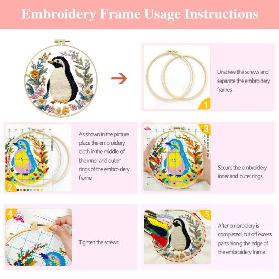 Embroidery Starter Kit for Beginners Cross Stitch Set with Floral Animal Landscape Patterns Pre-Printed Fabric Threads Needles Instructions DIY Craft