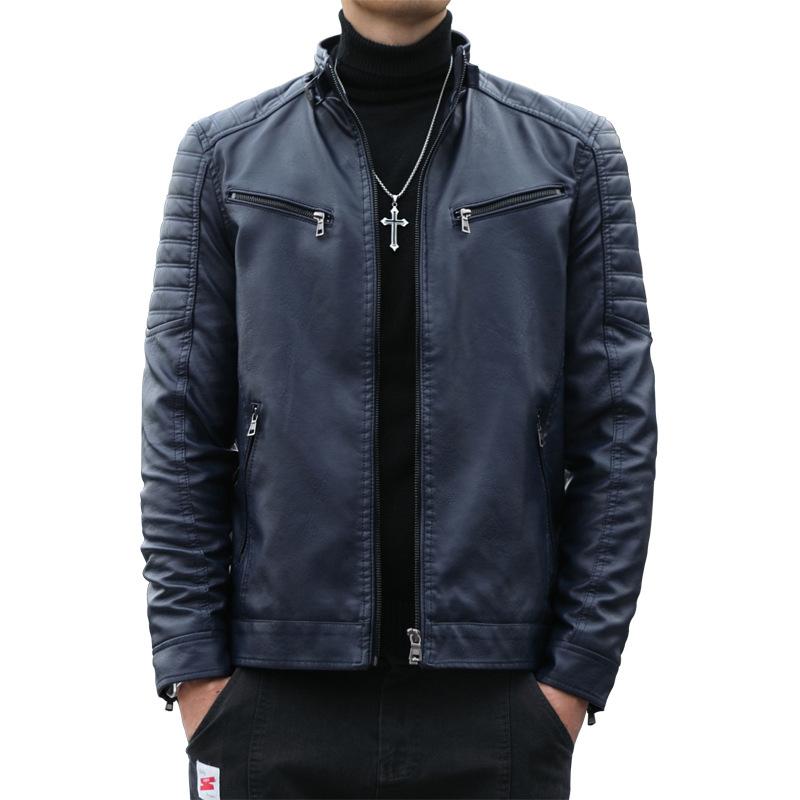 Leather jacket for men autumn and winter new Korean style slim short trendy stand collar men's leather jacket trendy brand motorcycle jacket for men