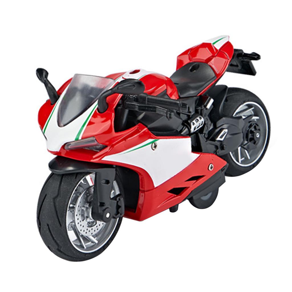 Toy Motorcycle Model 1:14 Scale Alloy Plastic Pull Back Toy Motorcycle with Sound and Light for Kids Red