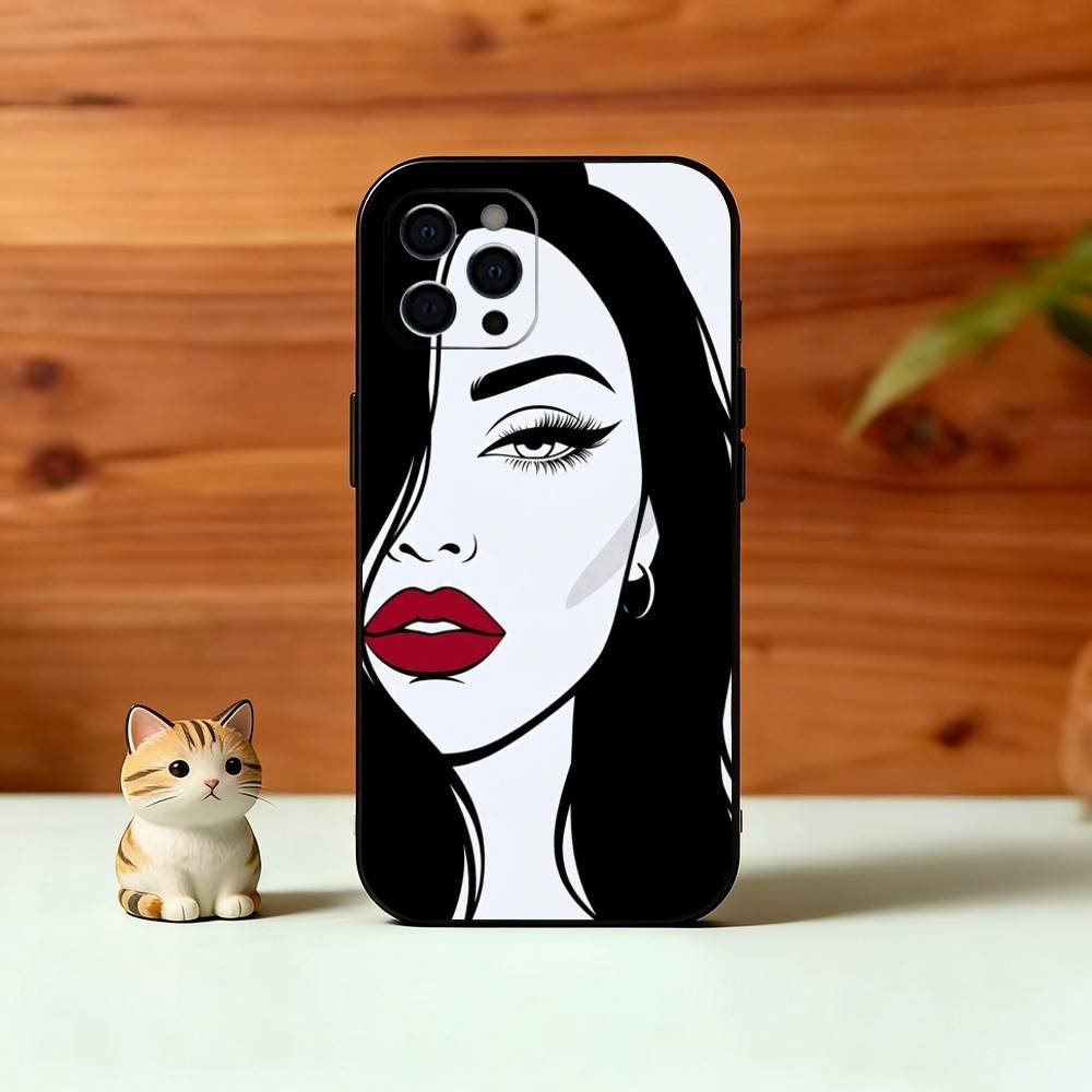 Line art Phone Case For iPhone 17, 16,15,14,13,12,11 Plus,Pro Max, Others Soft Black Cover