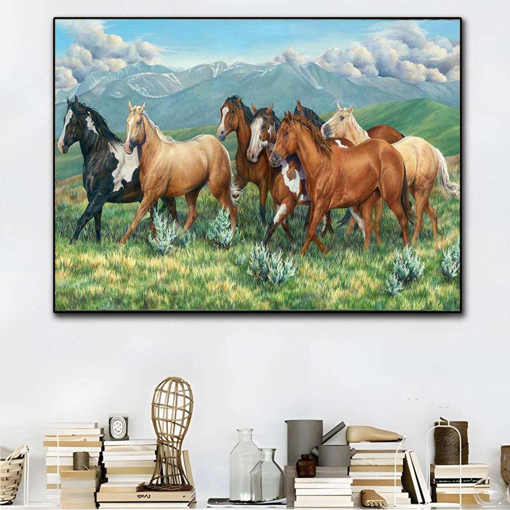 Sunset Galloping Horse Canvas Art: Framed Landscape Animal Print for Indoor Decor