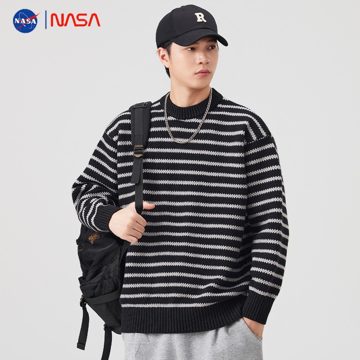 NASA Men s Striped Knit Sweater: Versatile Winter Fashion, Unisex & Warm - American Trendy Brand L