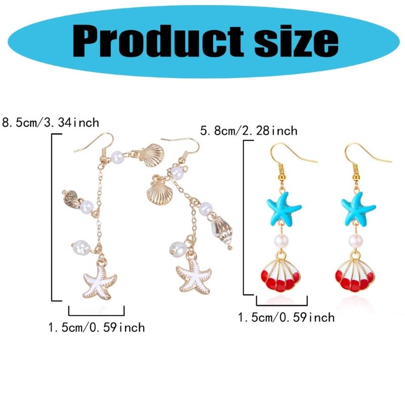 Trendy Oceanics Inspire Earrings Seashells Designs Drop Ear Hook Accessory for Sensitive Skin Casual To Party Wear