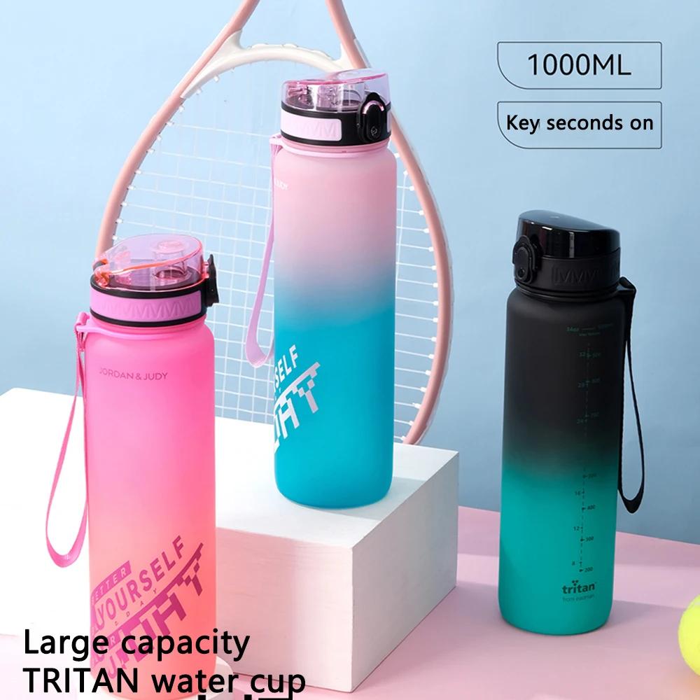 1000ML Large Capacity Sports Bottle, Outdoor Travel Gym Jugs Water Bottle with Straw for Sport, Gym, Running, School