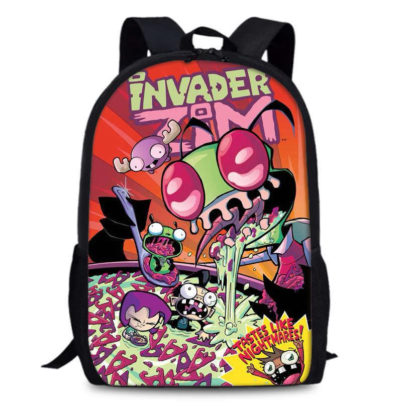 Zim Dib Invader Gaz Cartoon Animated Character Printed Backpack Children