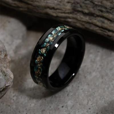 Anillos de Moda de Acero Inoxidable de 8 mm Para Hombre Incrustación Fragmentos Coloridos de Concha de Abulón Anillo Hombre Joyería Fiesta Boda Regalo Aniversario