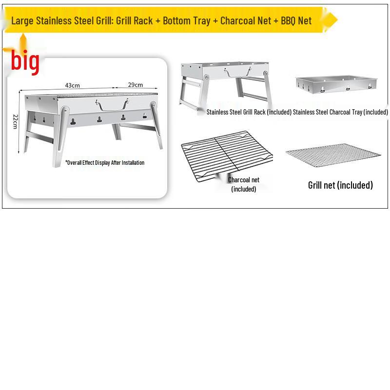 OEING Portable Stainless Steel Charcoal BBQ Grill Large