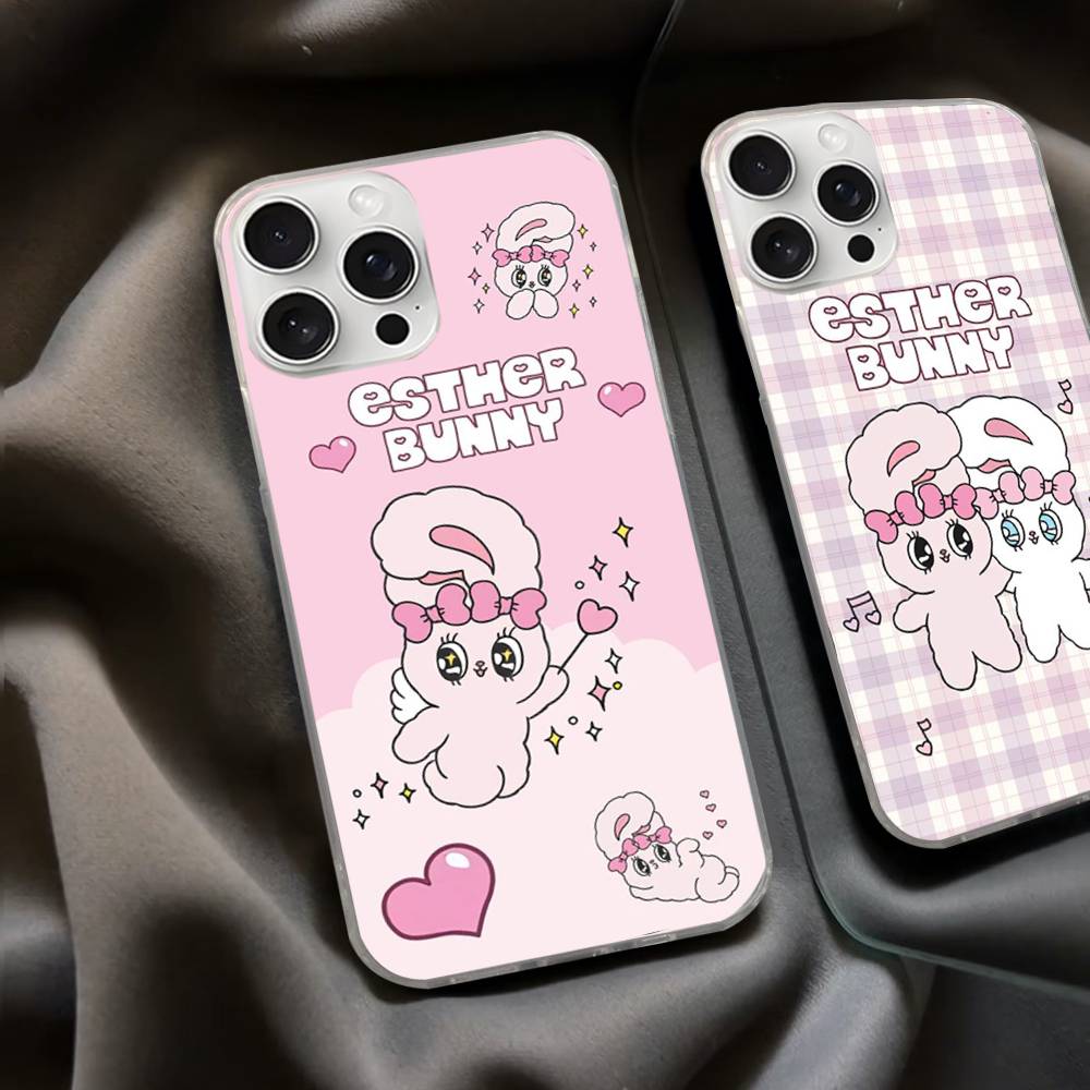 Lovely Cartoon Esthers Bunny For iPhone 14 Pro Max 13 17 11 16 12 15 Air Plus Satin Colorful Phone Case