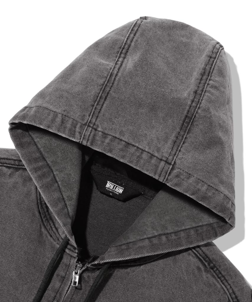 Trillion Vintage Washed Denim Work Zip-Up Hoodie_Light Gray